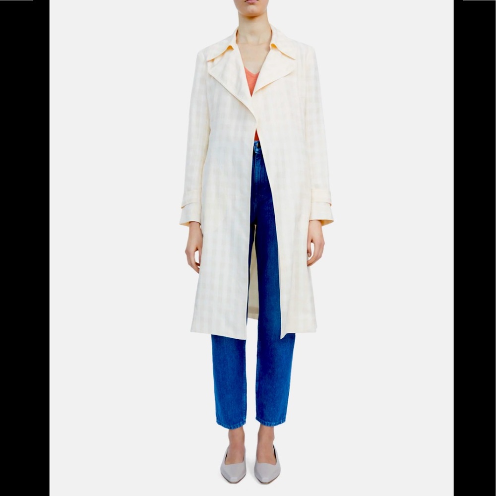 💥SALE💥NWT Theory Oaklane Cupro Cream Check Trench Coat
